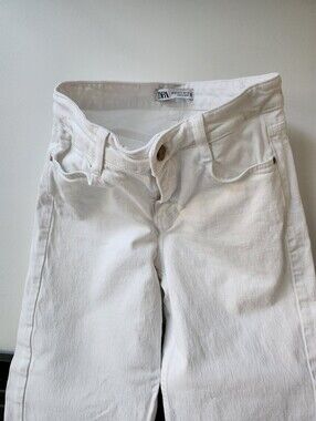 Zara High Rise Whitest White Jeans Straight Leg Petite Short 2/4